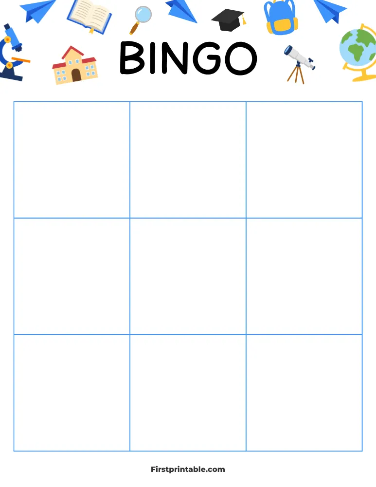 Back to School Blank Bingo Card 02 - 3x3