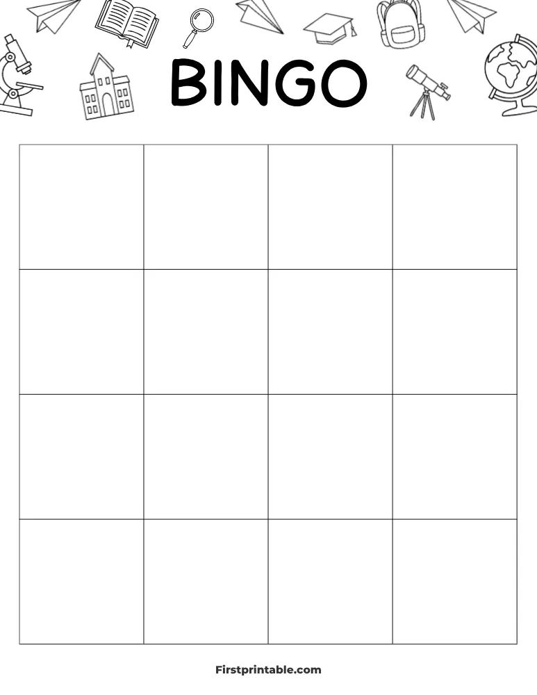 Back to School Blank Bingo Card 01 - 4x4 