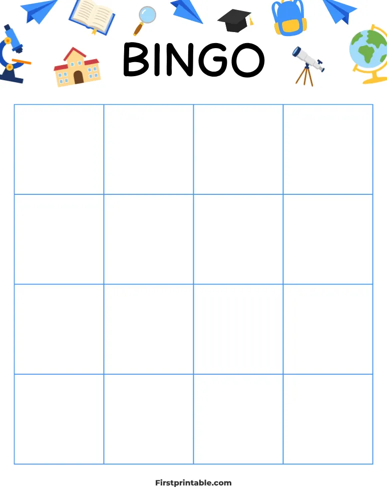 Back to School Blank Bingo Card 02 - 4x4