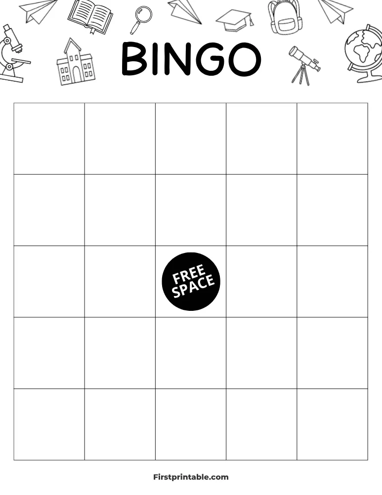 Back to School Blank Bingo Card 01 - 5x5 