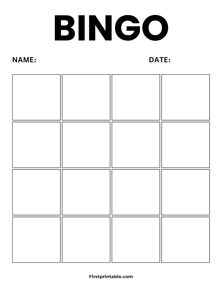 Blank Bingo Card 03 - 4x4