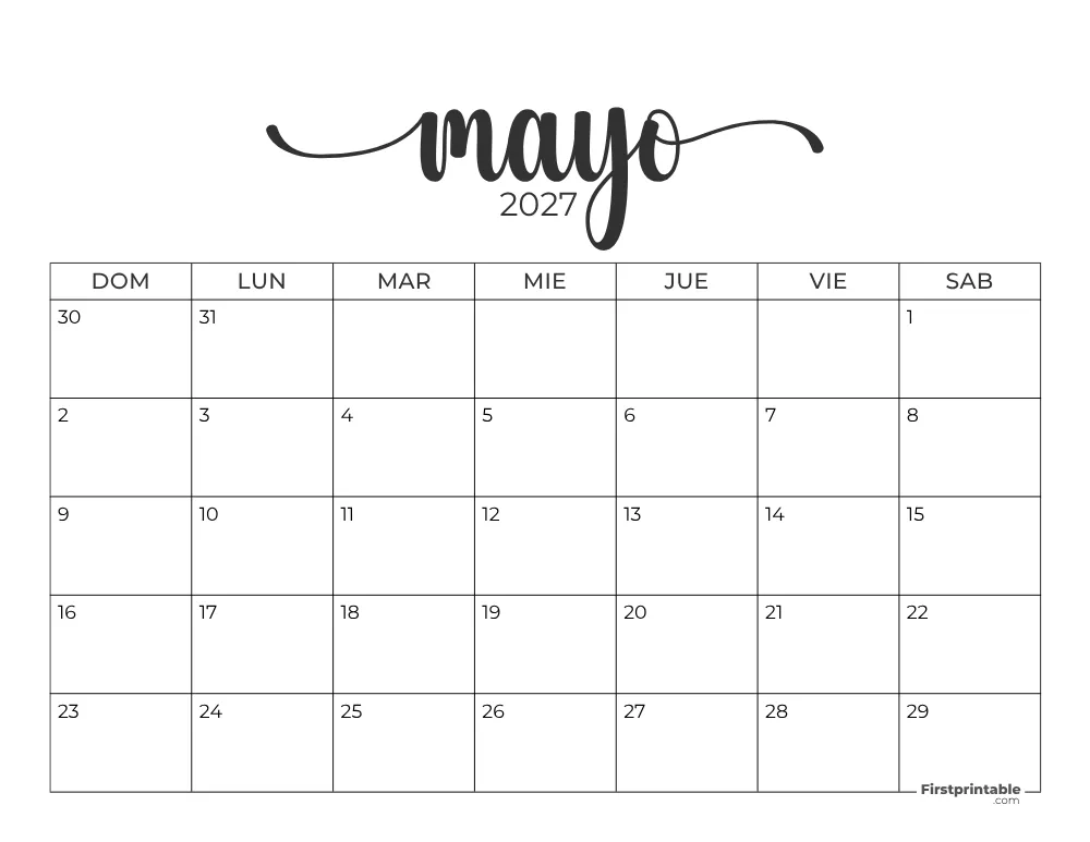 Calendario 2027 mayo