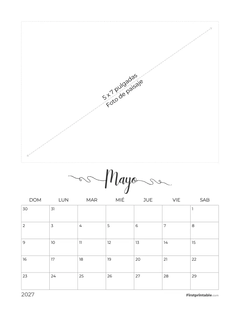 Calendario de fotos de mayo de 2027