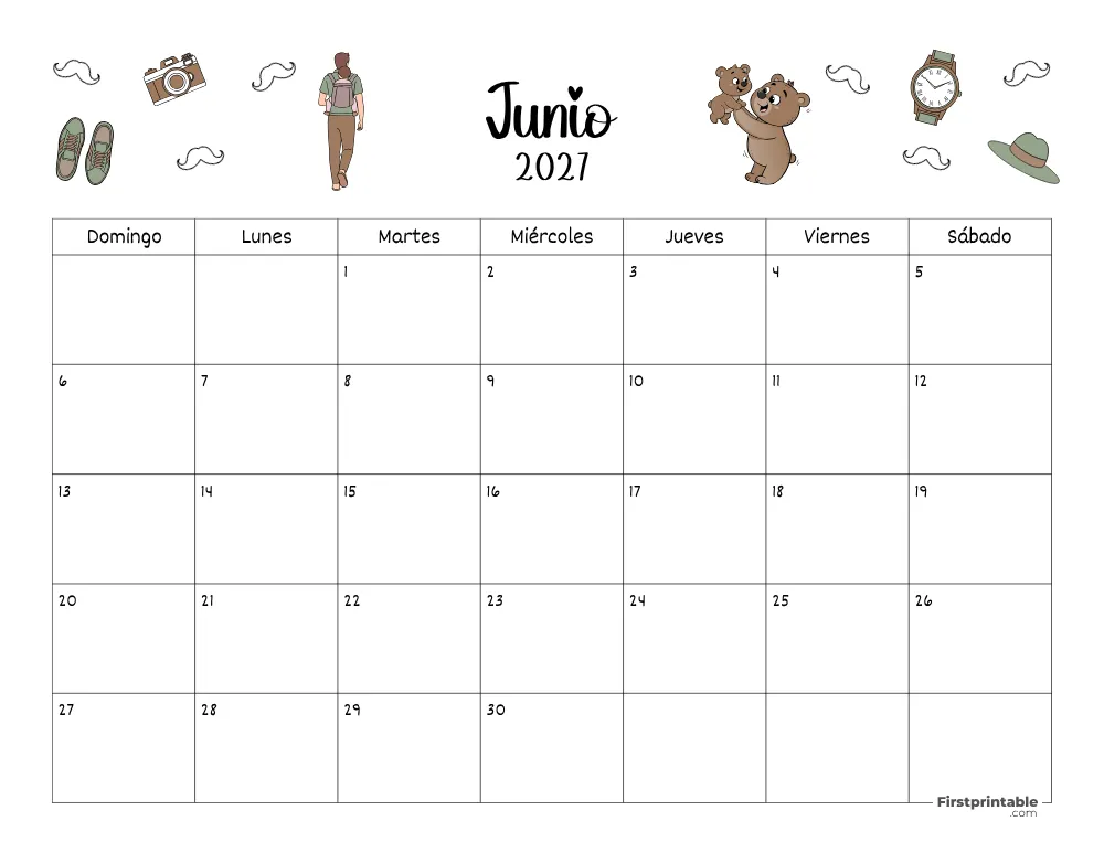 Calendario de junio 2027 con temática del Día de la padre 02