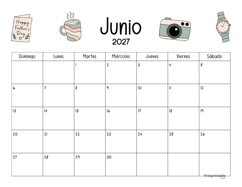 Calendario de junio 2027 con temática del Día de la padre 05