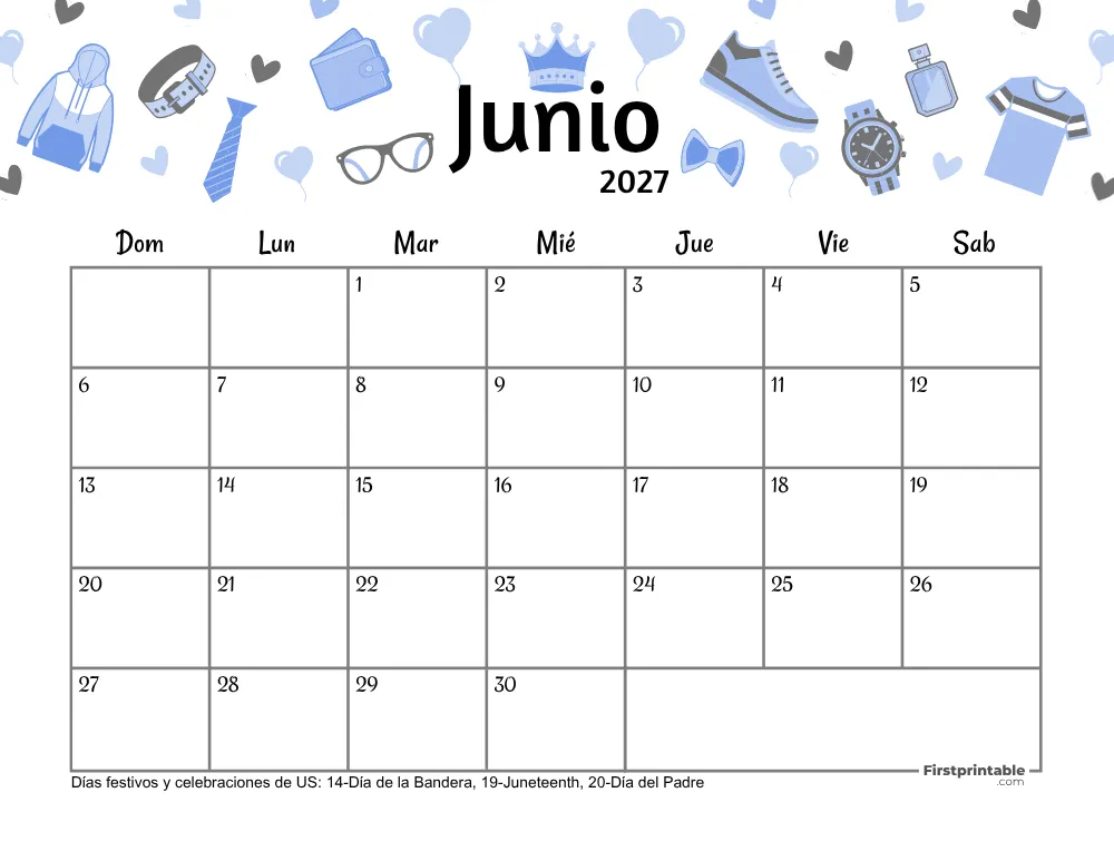 Calendario de junio de 2027 - Tema de la Padre