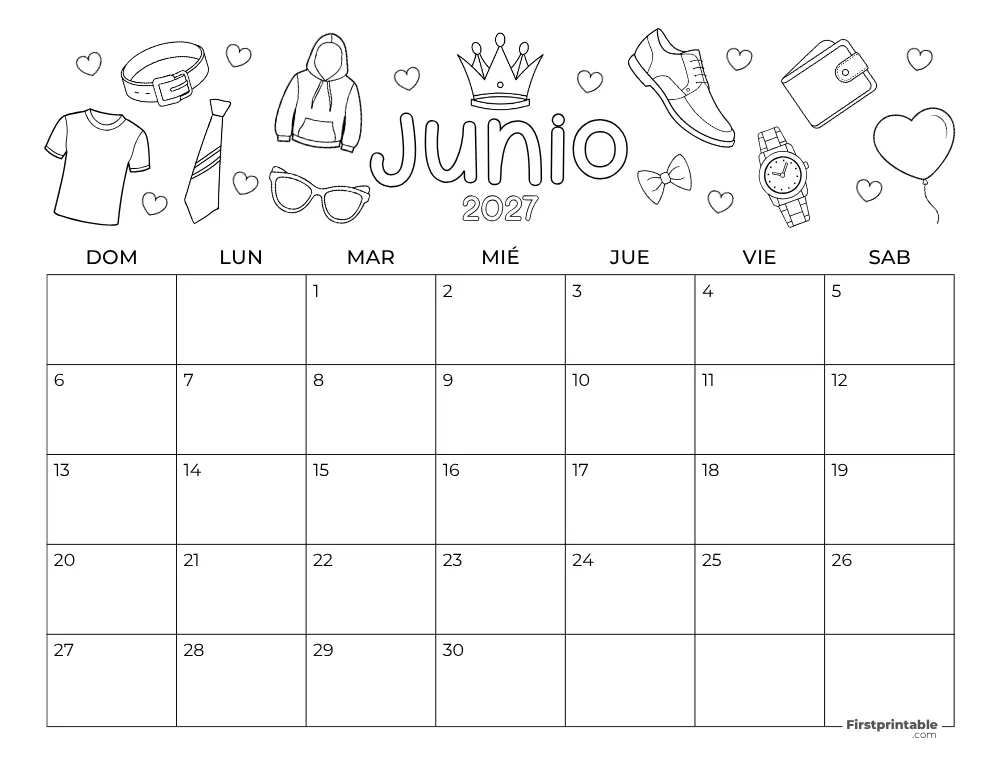 Calendario de junio de 2027 - Temática del Día de la Padre