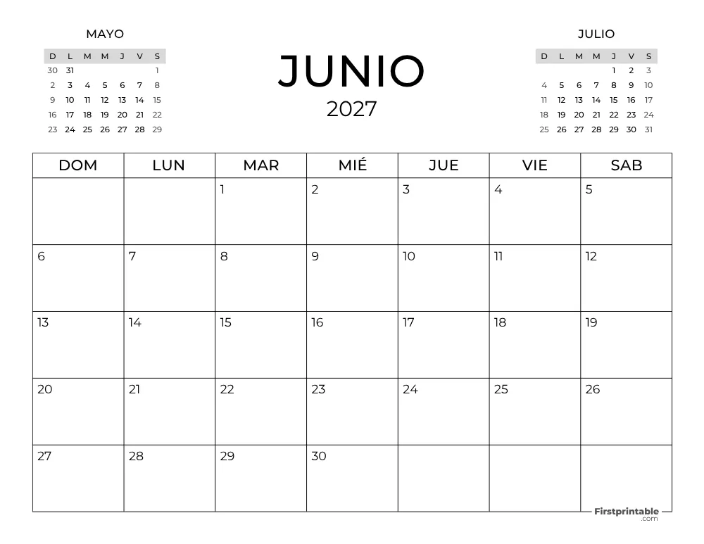 Calendario de junio de 2027