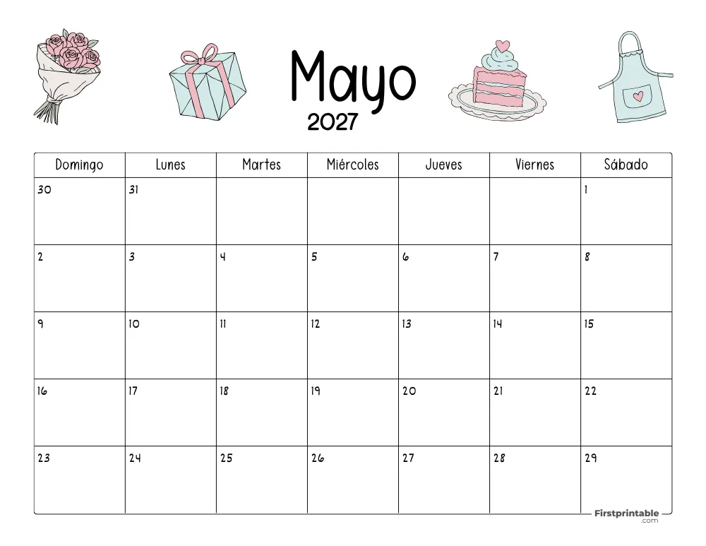 Calendario de mayo 2027 con temática del Día de la Madre 05