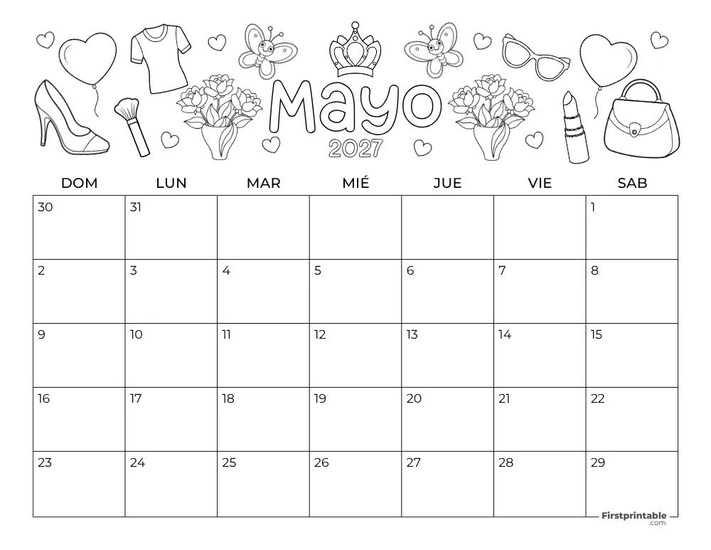 Calendario de mayo de 2027 - Temática del Día de la Madre