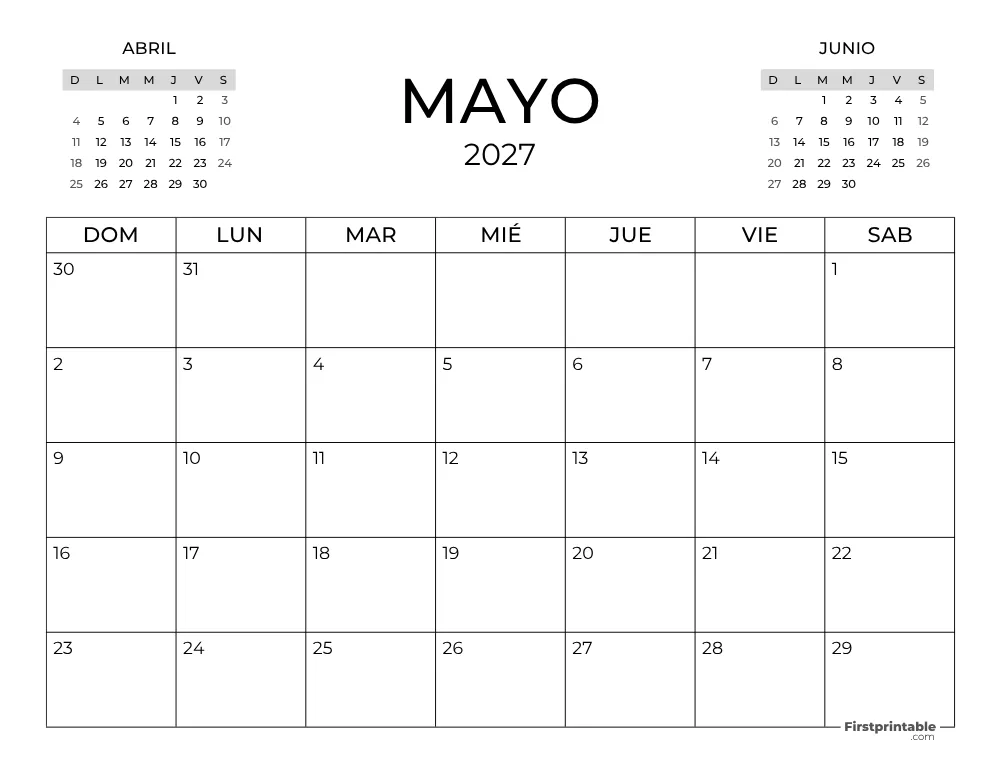 Calendario de mayo de 2027