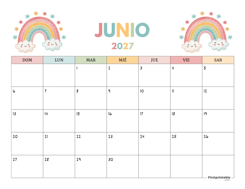 Calendario gratuito de junio de 2027
