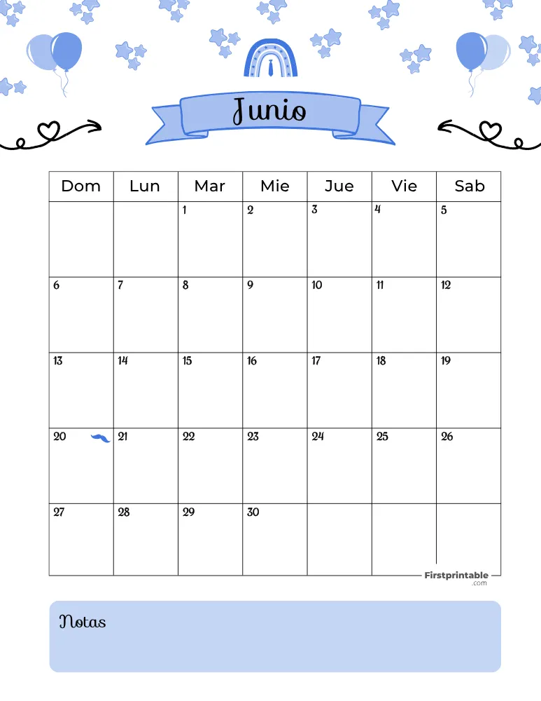 Calendario imprimible de junio de 2027 plantilla para el Día de la padre 01
