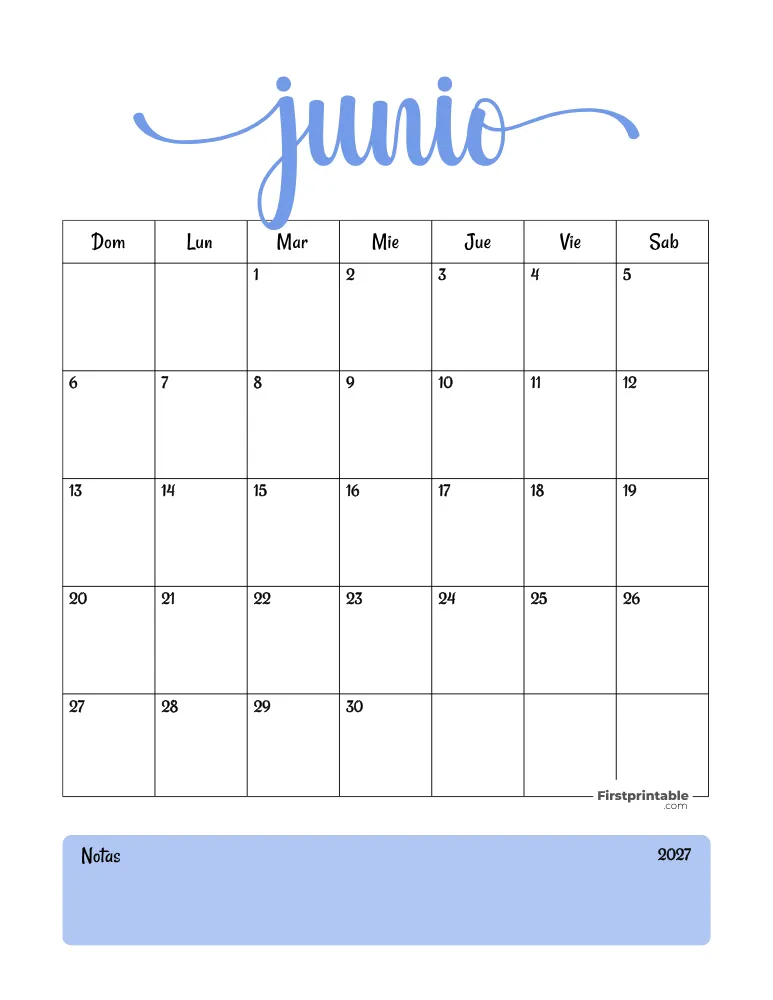Calendario imprimible de junio de 2027 plantilla para el Día de la padre 04