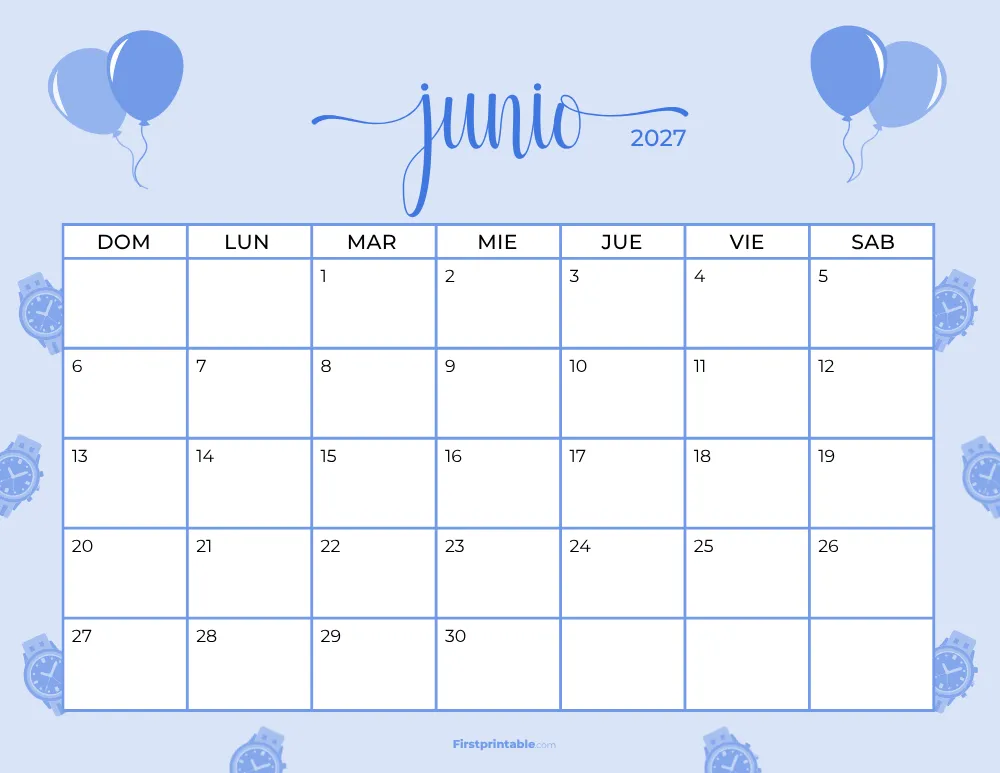 Calendario imprimible de junio de 2027 plantilla para el Día de la padre 20