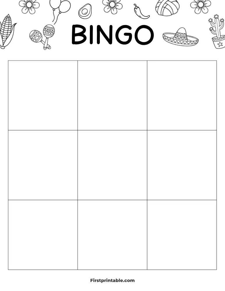 Cinco de Mayo Blank Bingo Card 01 - 3x3 
