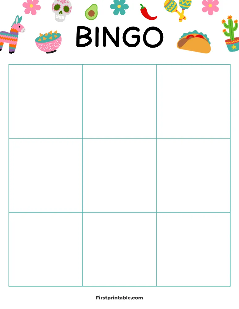 Cinco de Mayo Blank Bingo Card 02 - 3x3