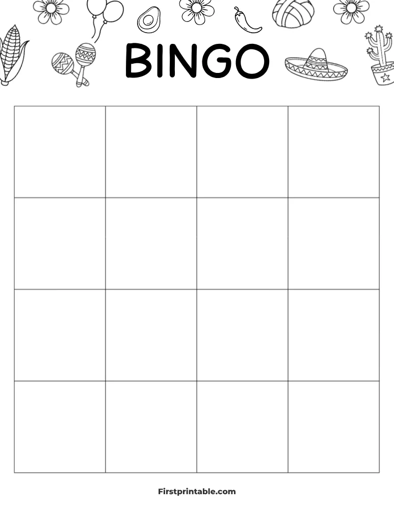 Cinco de Mayo Blank Bingo Card 01 - 4x4 