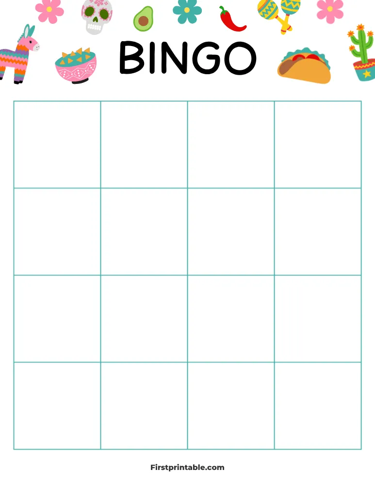 Cinco de Mayo Blank Bingo Card 02 - 4x4