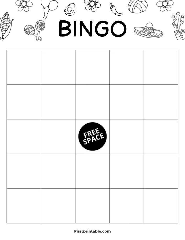 Cinco de Mayo Blank Bingo Card 01 - 5x5 