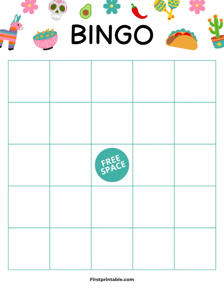 Cinco de Mayo Blank Bingo Card 02 - 5x5 