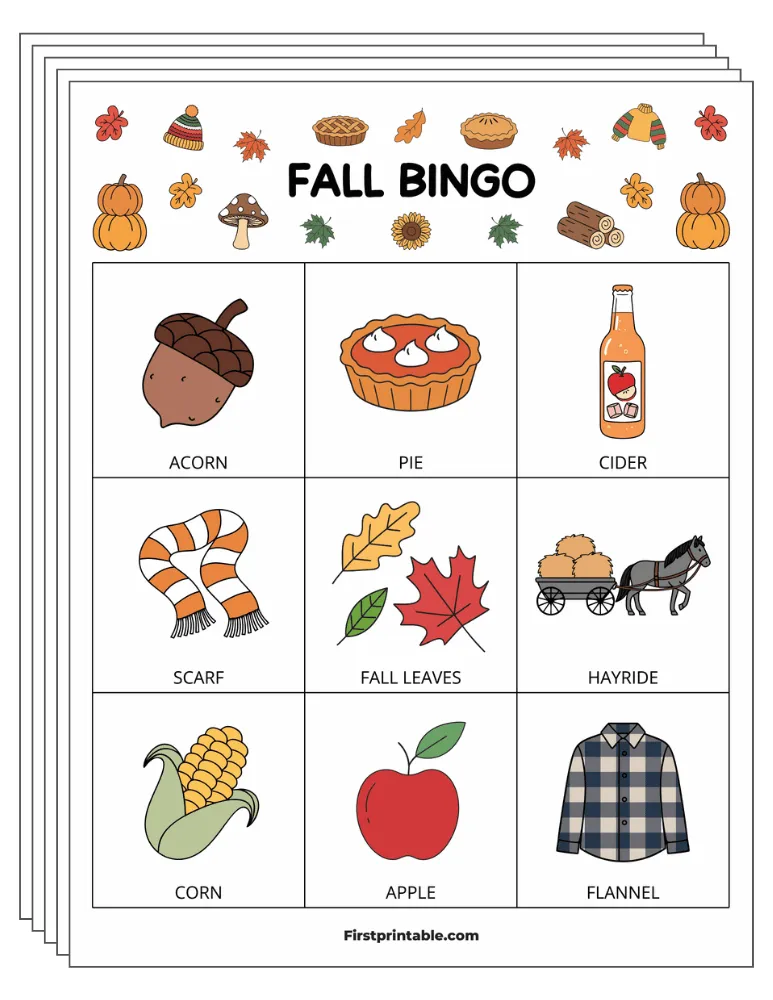 Fall Bingo Cards 01 - Half Page - 3x3 (30 Cards)