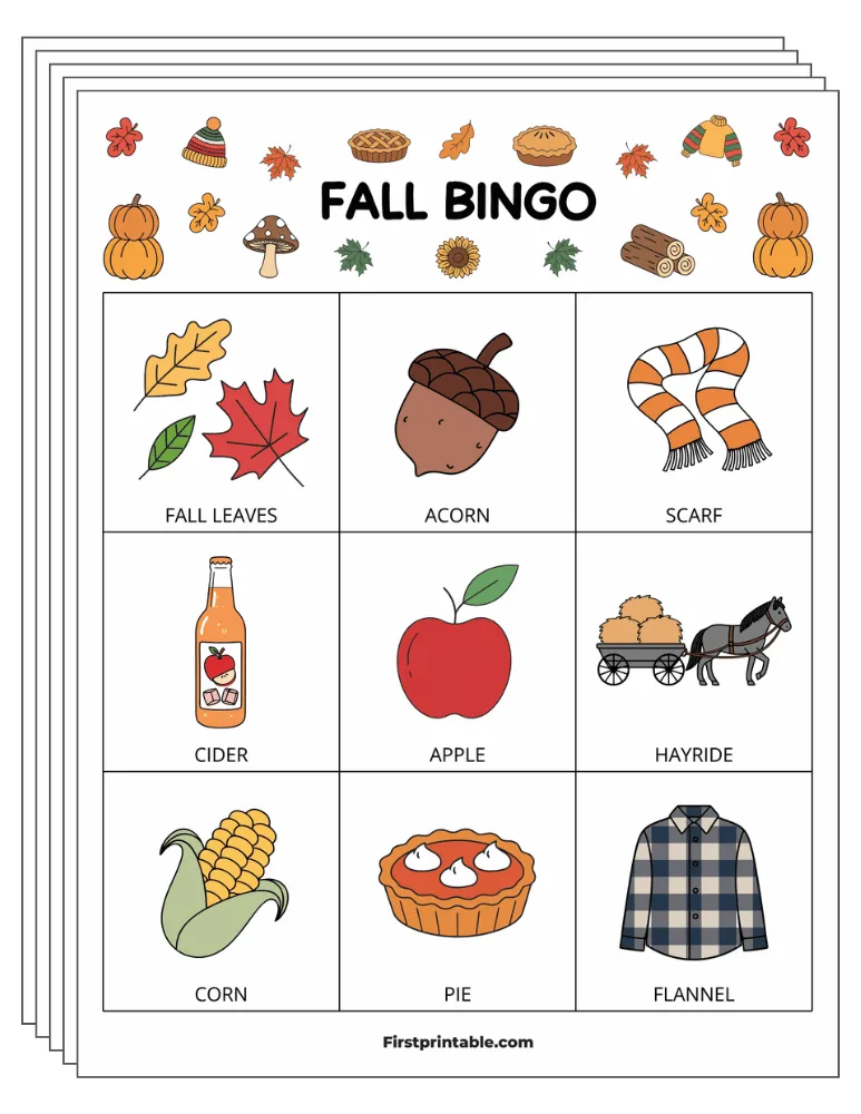 Fall Bingo Cards 01 - 3x3 (30 Cards)
