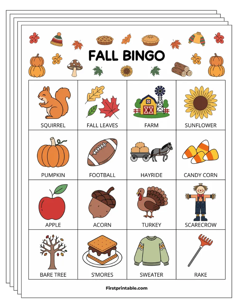 Fall Bingo Cards 01 - Half Page - 4x4 (30 Cards)
