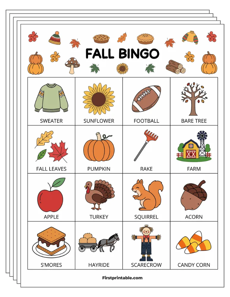 Fall Bingo Cards 01 - 4x4 (30 Cards)