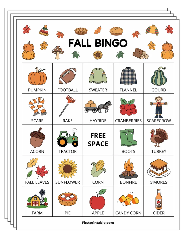 Fall Bingo Cards 01 - Half Page - 5x5 (30 Cards)