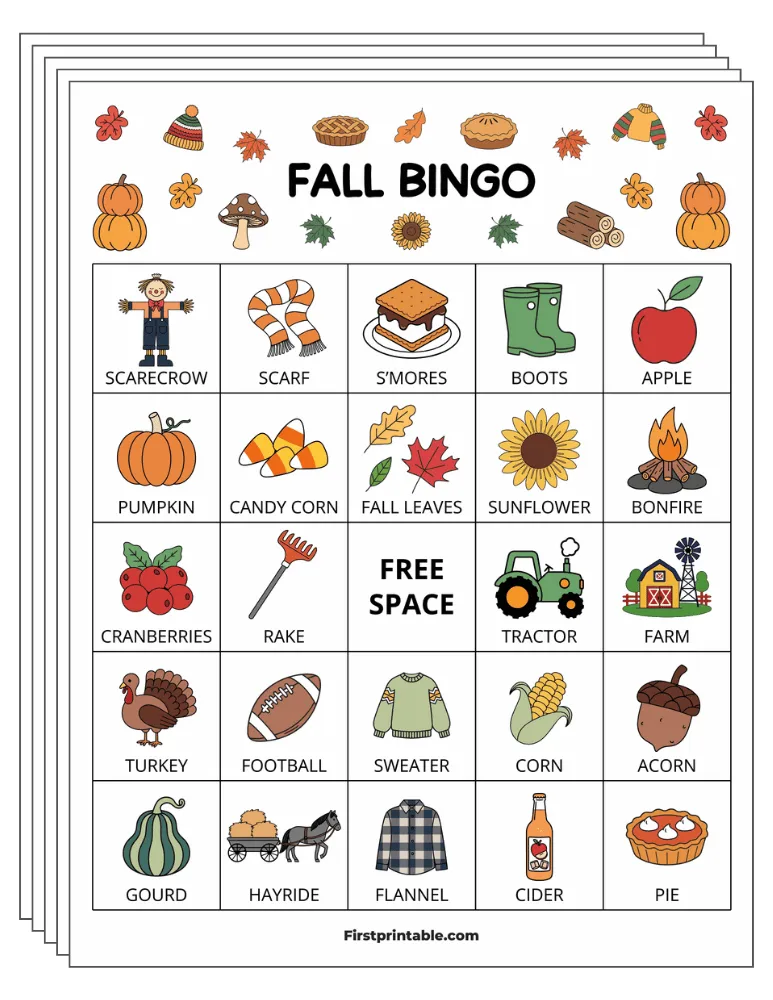 Fall Bingo Cards 01 - 5x5 (30 Cards)