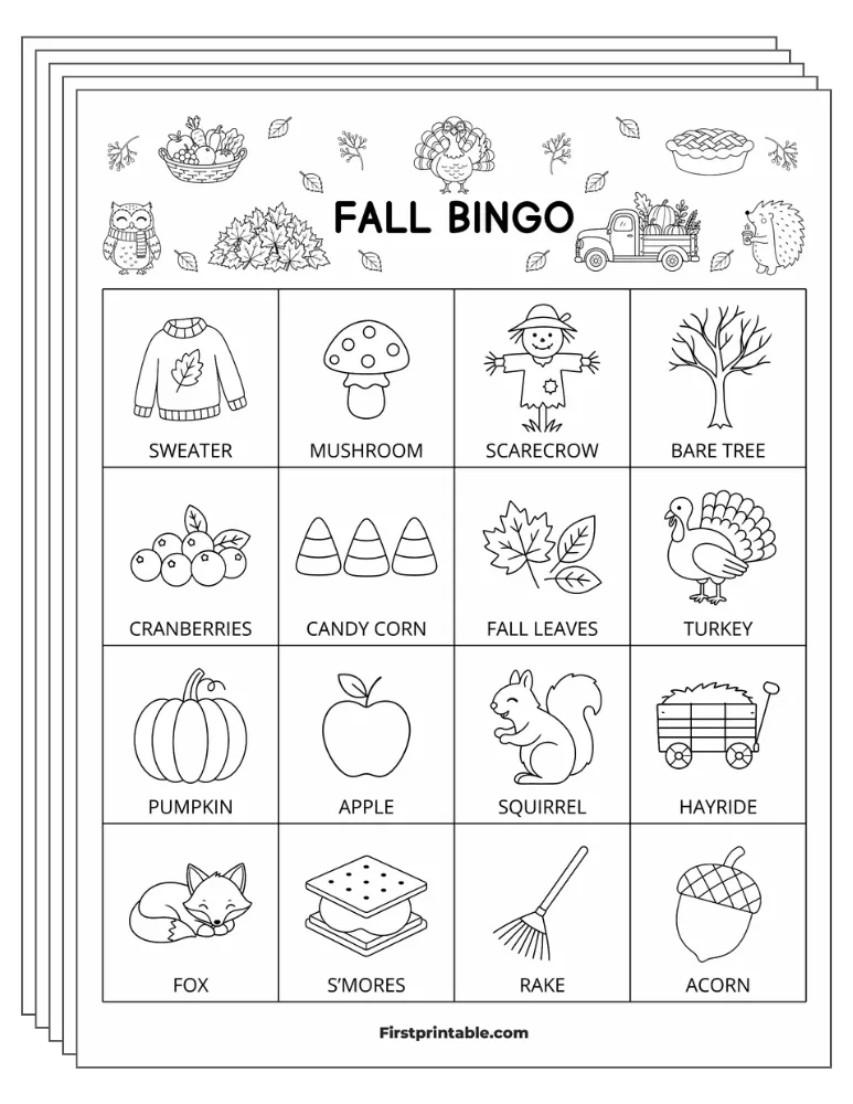 Fall Bingo Cards 02 - Half Page - 4x4 (30 Cards)