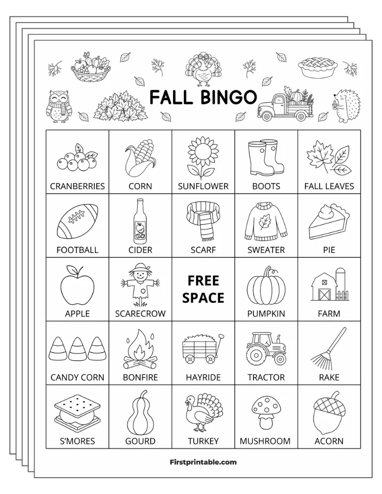 Fall Bingo Cards 02 - Half Page - 5x5 (30 Cards)