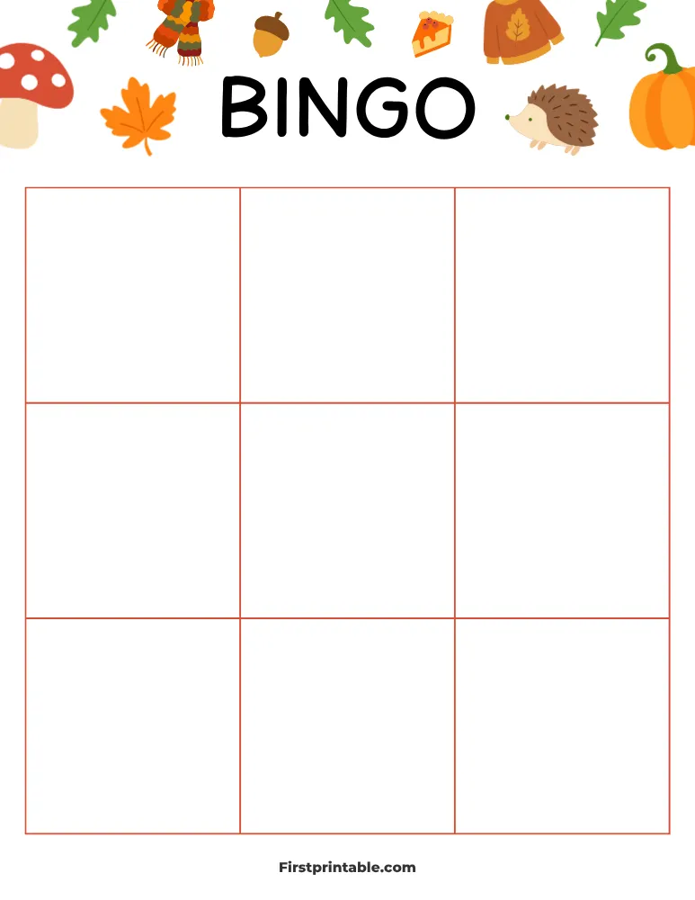 Fall Blank Bingo Card 02 - 3x3