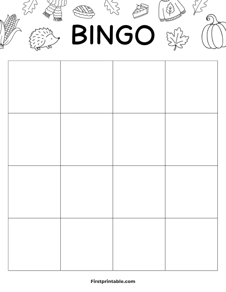 Fall Blank Bingo Card 01 - 4x4 