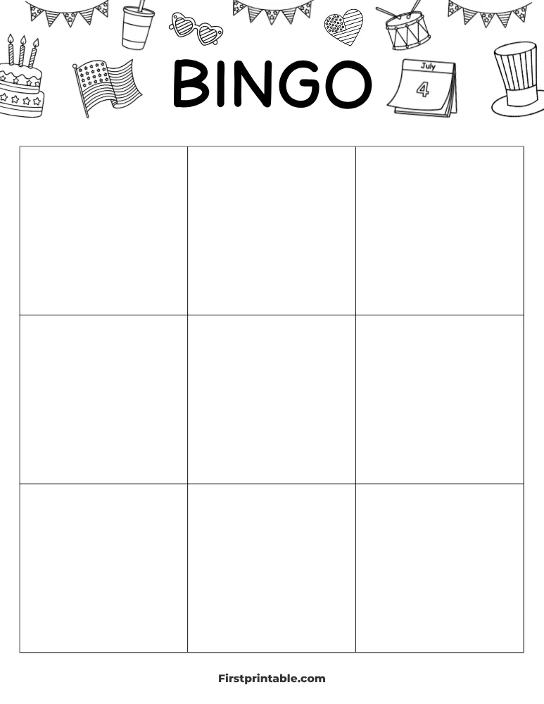 Fourth of July Blank Bingo Card 01 - 3x3 