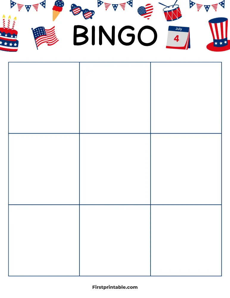 Fourth of July Blank Bingo Card 02 - 3x3