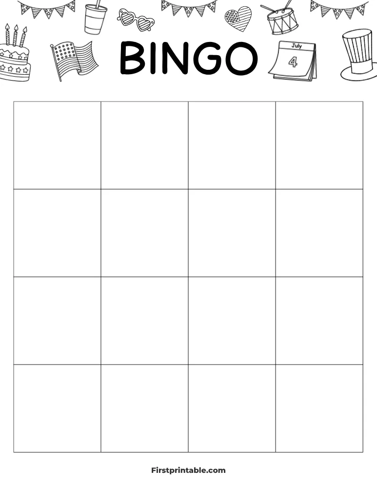 Fourth of July Blank Bingo Card 01 - 4x4 