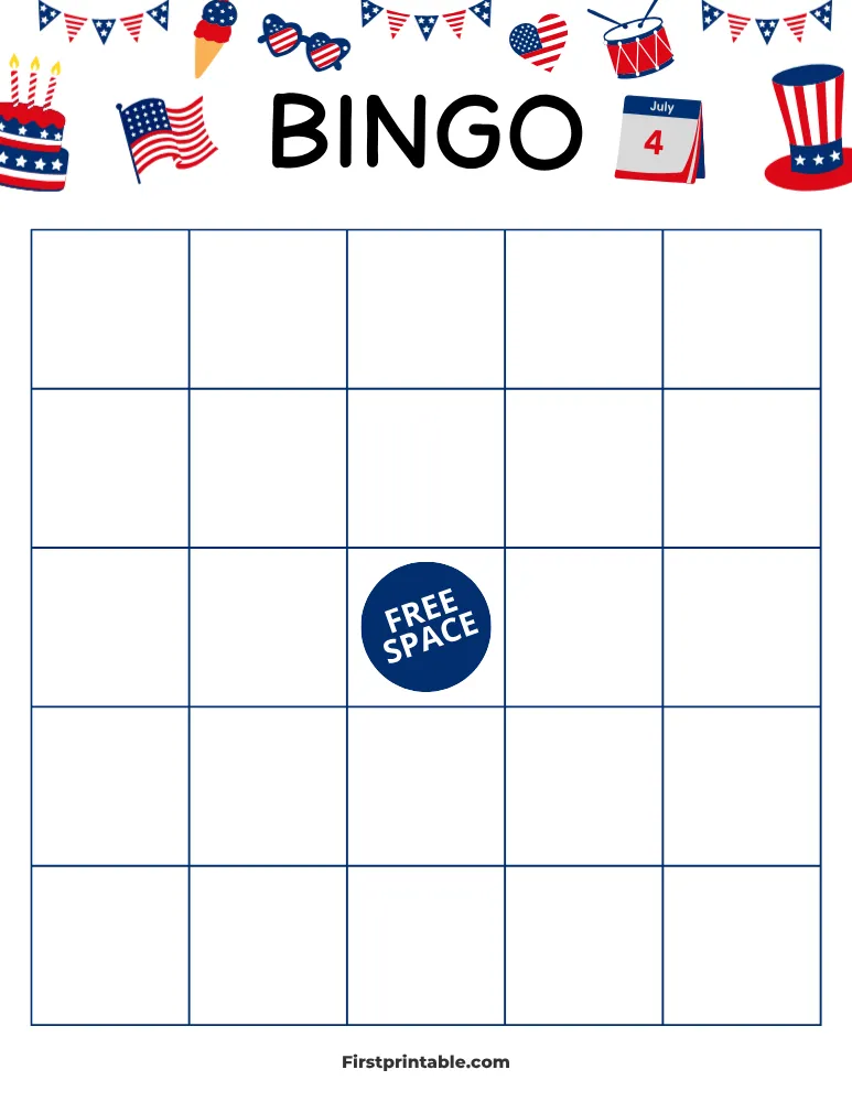 Fourth of July Blank Bingo Card 02 - 5x5 