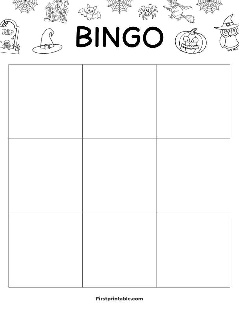 Halloween Blank Bingo Card 01 - 3x3 