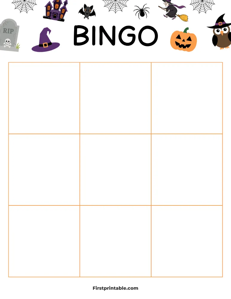 Halloween Blank Bingo Card 02 - 3x3
