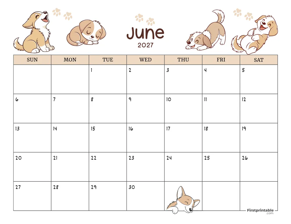 June 2027 Calendar Dog Themed 01