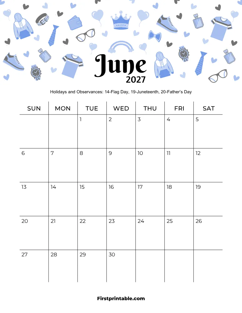 June 2027 Calendar Fathers Day Theme