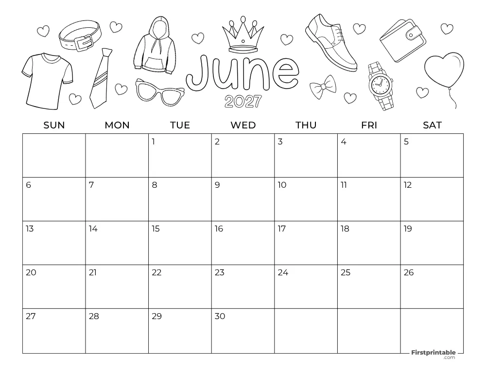 June 2027 Calendar Fathers Day Themed