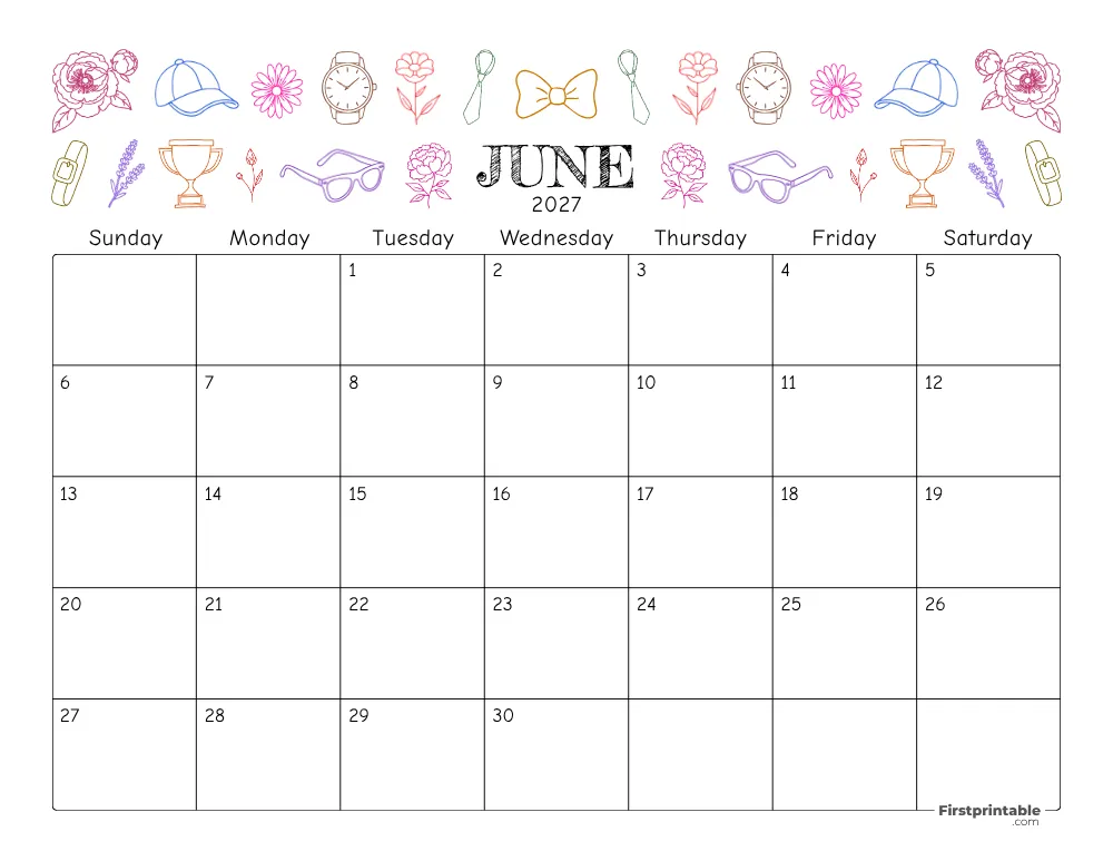 June 2027 Calendar Floral 01