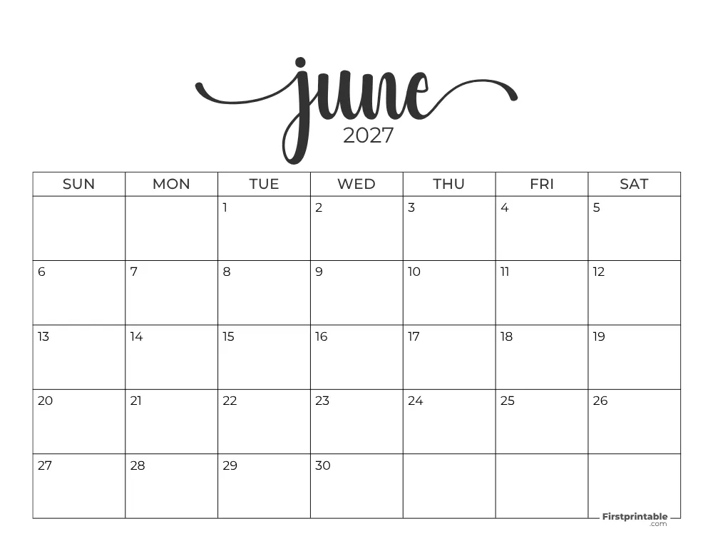 June 2027 Calendar