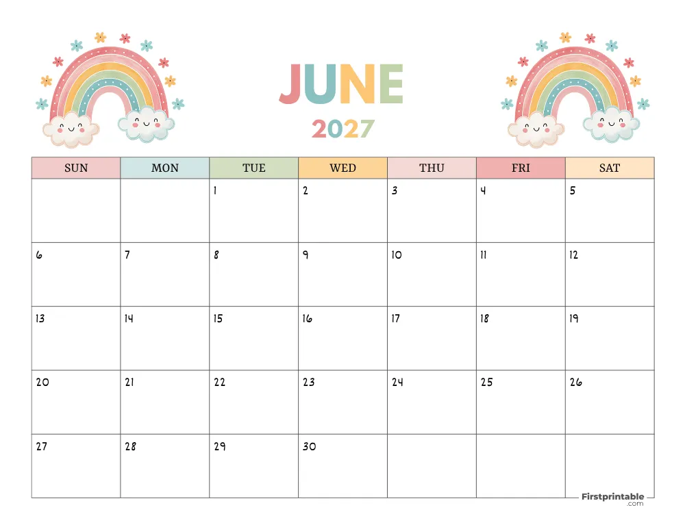 June 2027 Free Calendar