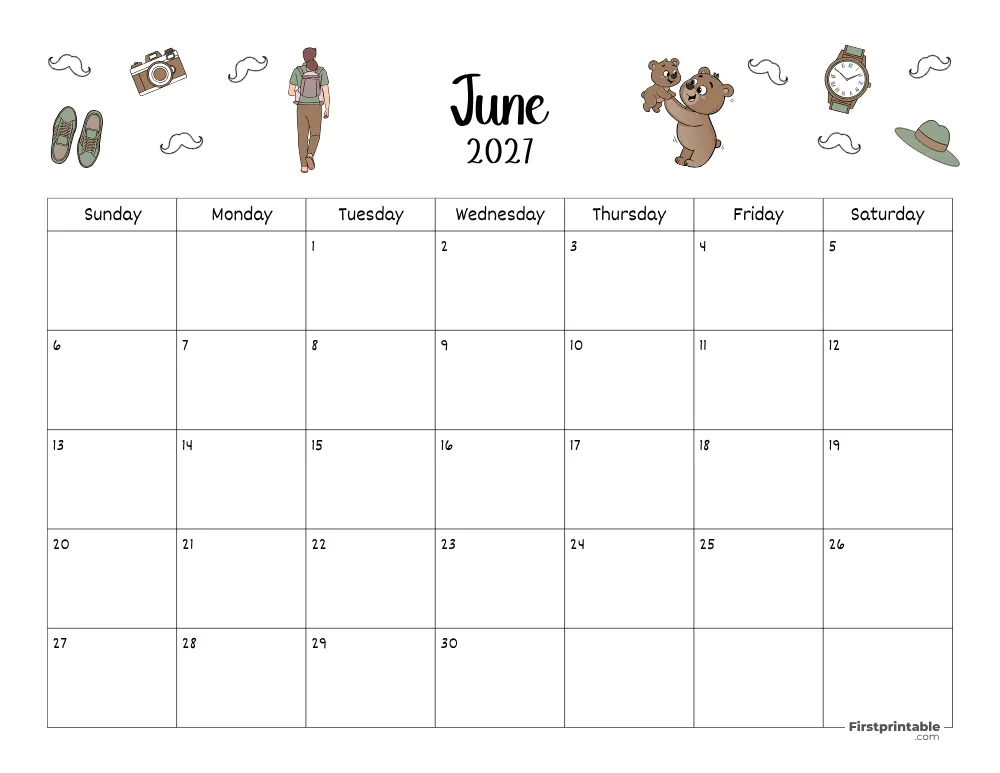 June Calendar 2027 Fathers Day Themed 02