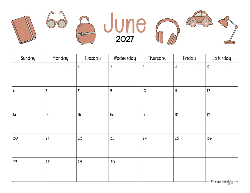 June Calendar 2027 Fathers Day Themed 04