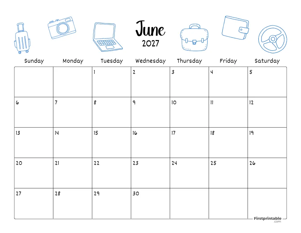 June Calendar 2027 Fathers Day Themed 06